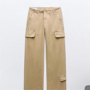 ZARA Women's Cargo Pants Mid Rise Cotton - Beige (Size 0 / EUR 32) NWT